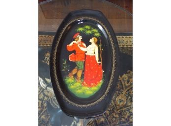 Hand-Painted Russian Figural Metal Tray - SIGNED