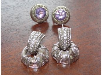 Judith Ripka Sterling Silver Earrings X2 Pair
