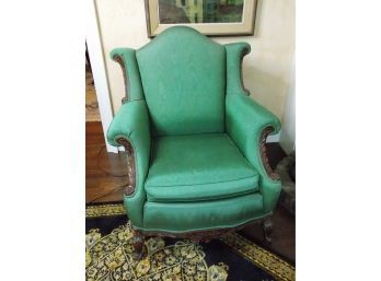Green Chair - Carved -Wood Frame