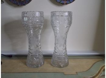 Tall Crystal Vase PAIR - One Has Chip