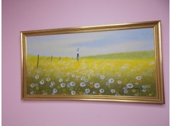 Signed Girl In Flower Field Painting