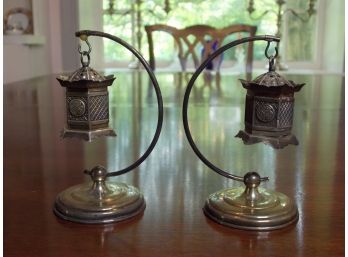 Sterling Silver Asian Lantern S&P Shakers W/ Stands