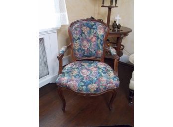 Carved Wood Floral Needlepoint Chair