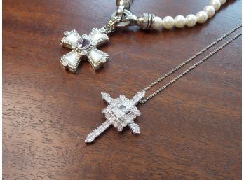Sterling Silver Cross Necklaces X2