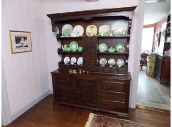 Vintage Wood 2-Piece Hutch Cabinet