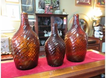 Lot Of 3 Amber Swirl Art Glass Bottles