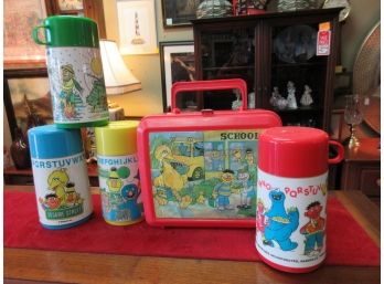 Vintage Sesame Street Lunchbox And Thermos Lot