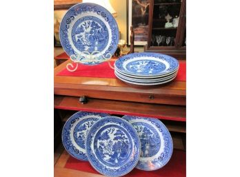Lot Of 9 Blue And White English Plates