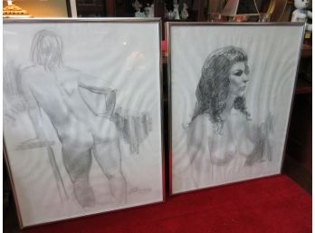 2 Signed Framed Nude Drawings