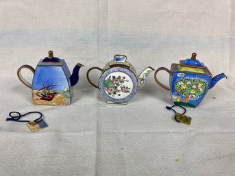 3 Metal Teapots - 2 Are Trade Plus Aid (254)