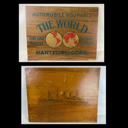 WW1 Era Insurance Sign With Lieutenant's Ink Sketch Of The USS George Washington