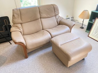 009 Ekornes Leather Reclining Sofa And Ottoman