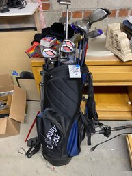 084 Lot Of Women's Golf Clubs In Dk Blue Bag