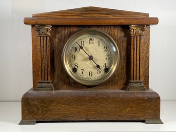 Lot 037 Oak Sessions Mantle Clock (as Found)