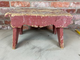 045 Antique Stool In Old Red Paint