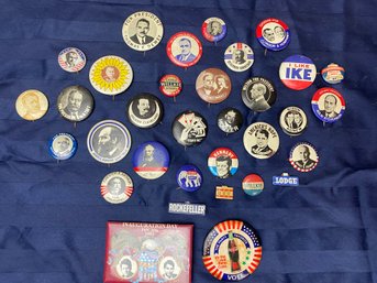 072 Vintage To Antique Campaign Pin Lot W/ Roosevelt Pins