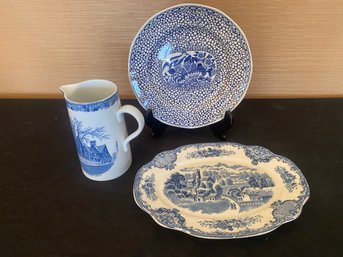 Lot 138 Blue Dishware Including House Of The Seven Gables Pitcher