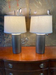 Lot 171 Pair Of Bronze Tone Ceramic Decorator Lamps