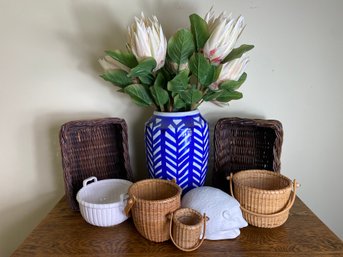 Lot 285 Basket And Assorted Decor Lot