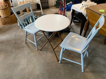 Lot 327 Folding Table And Two Wood Chairs