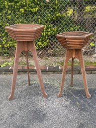 Two Tall Vintage Wood Planters