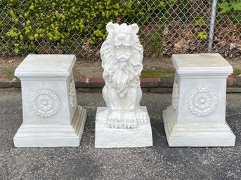Lot Of 2 Pedestals And Resin Lion