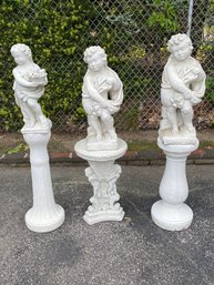 Lot Of 6 Cement Garden Statues And Pedestals