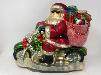 Lot 029 Large Contemporary Mercury Glass Style Santa On Motorcycle 13t X 15l (some Losses Noted)