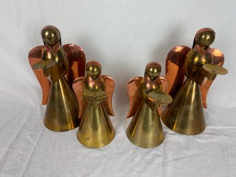 4 Brass And Copper Angel Candle Holders (027)