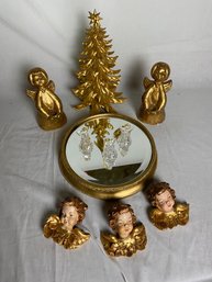 Mirror Plateau , Gold Decor And Carved Putti Heads