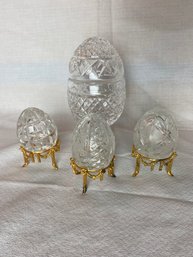 Lot Of 3 Faberge Crystal Eggs And One Waterford Covered Egg Box (159)