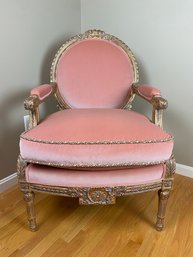 Gorgeous Louis XVI Style  Pink Velvet Custom Made Parlor Chair - 1 Of 2 Available