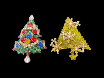 Lot Of 2 Christmas Tree Brooches - Warner & Attruia