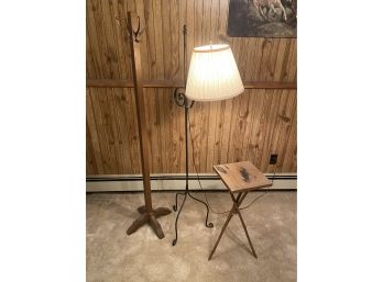 Coat Rack, Lamp And Small Table