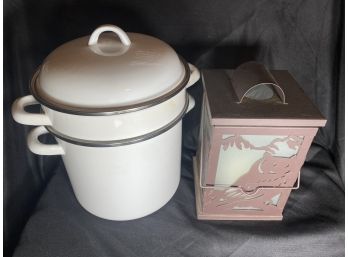 Porcelain Steamer Pot And Owl Candle Lantern