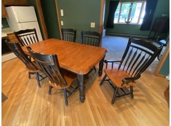 Gorgeous Farmhouse Dining Room Table With Leaf And Six Chairs