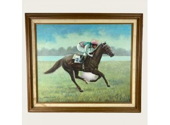 Vintage Horse Racing Oil On Canvas Signed Guy Woods