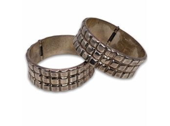 Two Matching Sterling Silver Mexican Cuff Bracelets