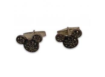 Pair Of Sterling Silver & Marcasite Mickey Mouse Cufflinks