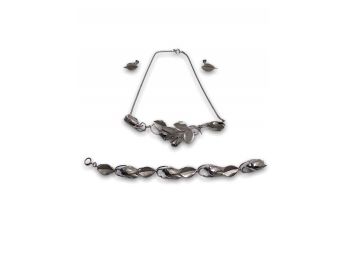 Vintage Harry S Bick Sterling Silver Parure - Earrings, Necklace, Bracelet