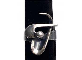 Vintage Adjustable Sterling Silver Modernist Ring By Orb