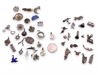 Lot Of Sterling Silver And Other Charms: 45 Charms Total