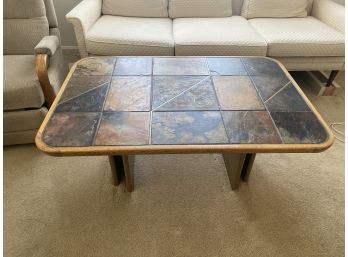 Terrific Adjustable Height Brass & Tile Top Coffee Table -  TV Room
