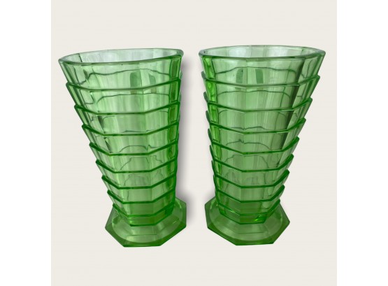 Pair Of Indiana Glass Tea Room Depression Glass Vases