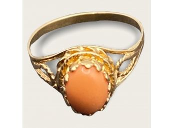 10K Gold Ring With Coral Color Stone Size 7