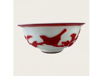Red And White Chinese Peking Glass Bowl
