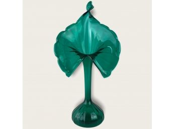 Stunning Large Teal Green Jack In The Pulpit Art Glass Vase
