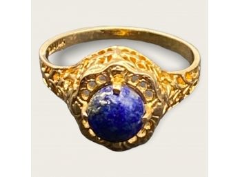 14K Gold Filigree Ring With Lapis Stone Size 4.75
