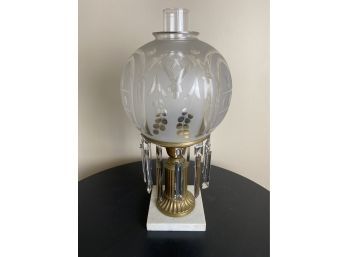 Antique Kerosene Lamp With Etched Glass Shade