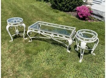 Set Of Three Aluminum Glass-Top Tables